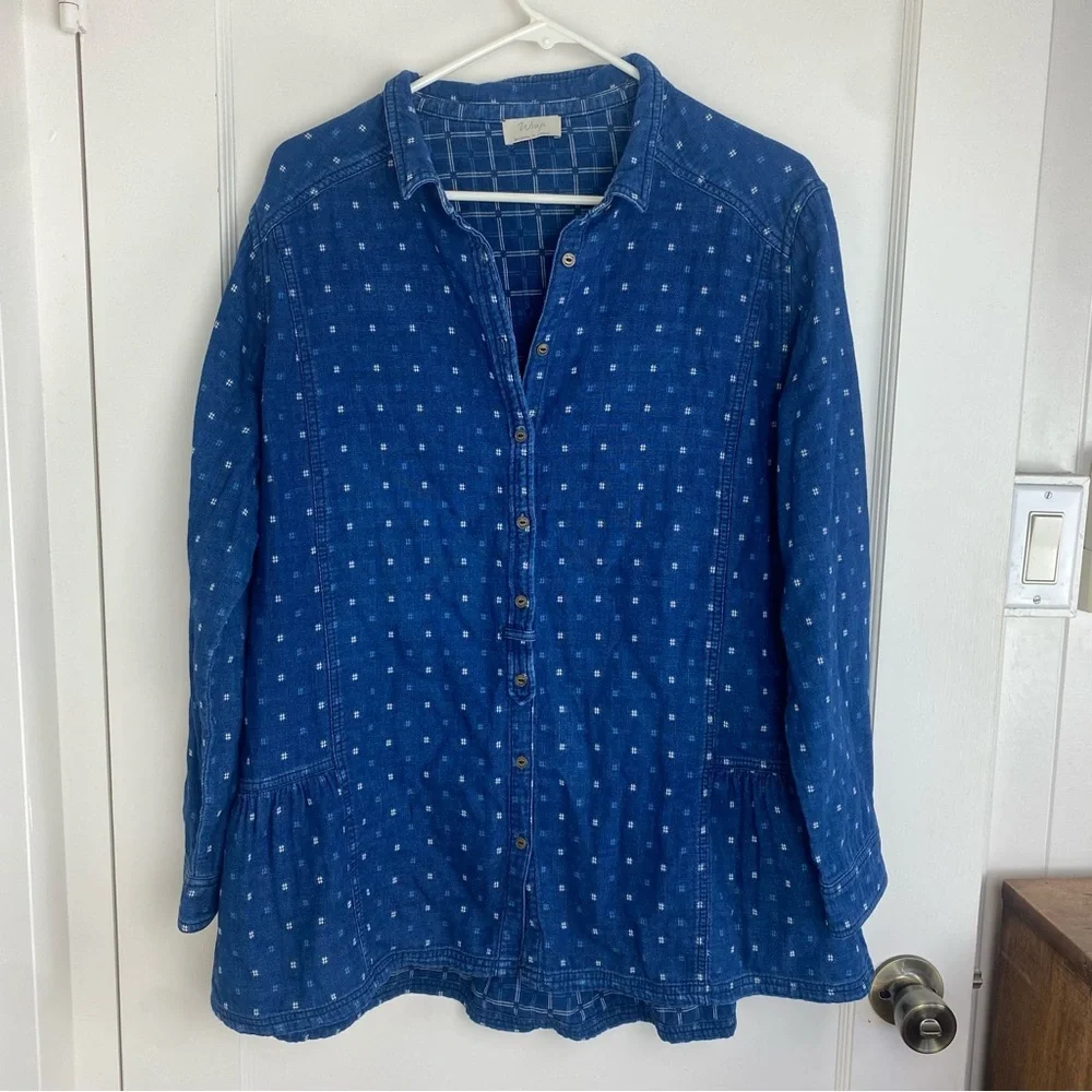 Anthropologie Wrap London Blue Button Down Denim Shirt - Picture 1 of 7